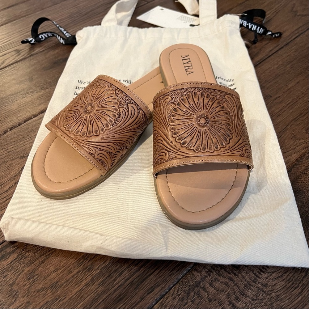 Myra Tooled Leather Slide Sandals